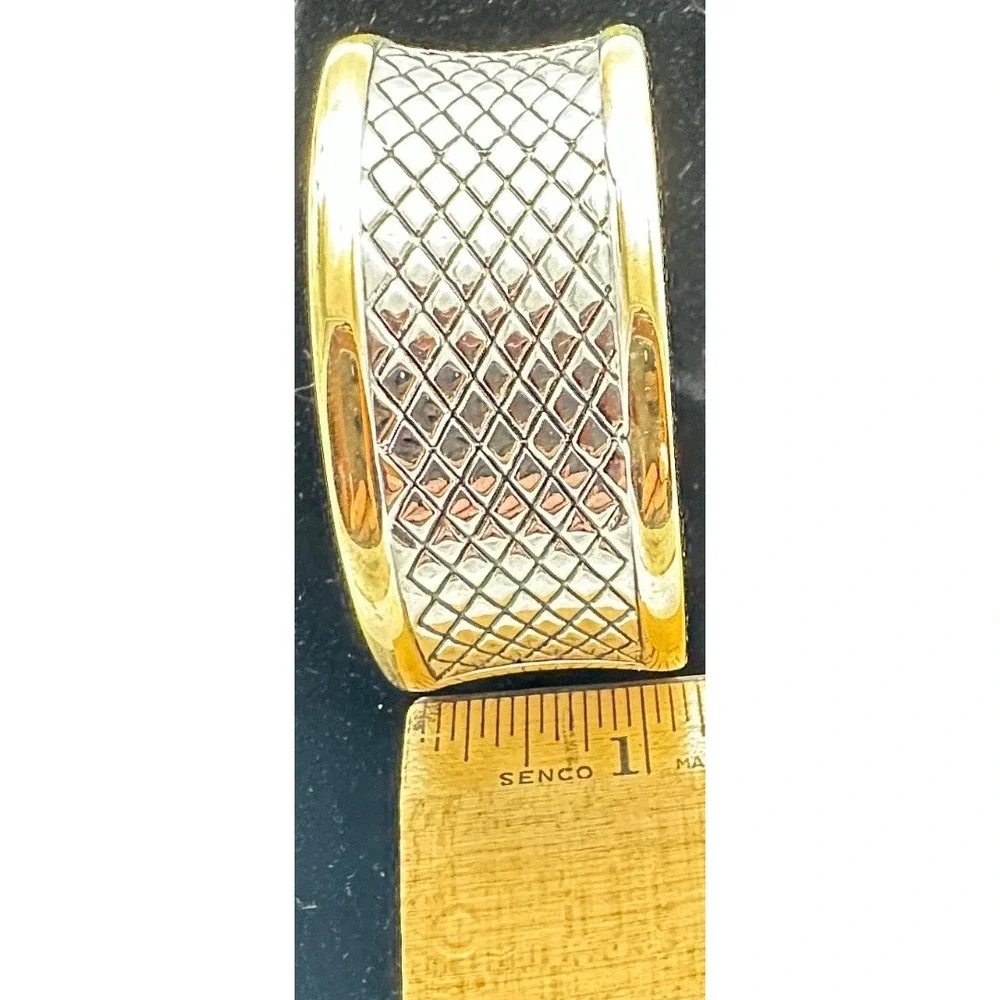 Gold & Silver Tone Cuff Bangle Bracelet Two Tone Diamond Weave‎ Fashion Jewelry